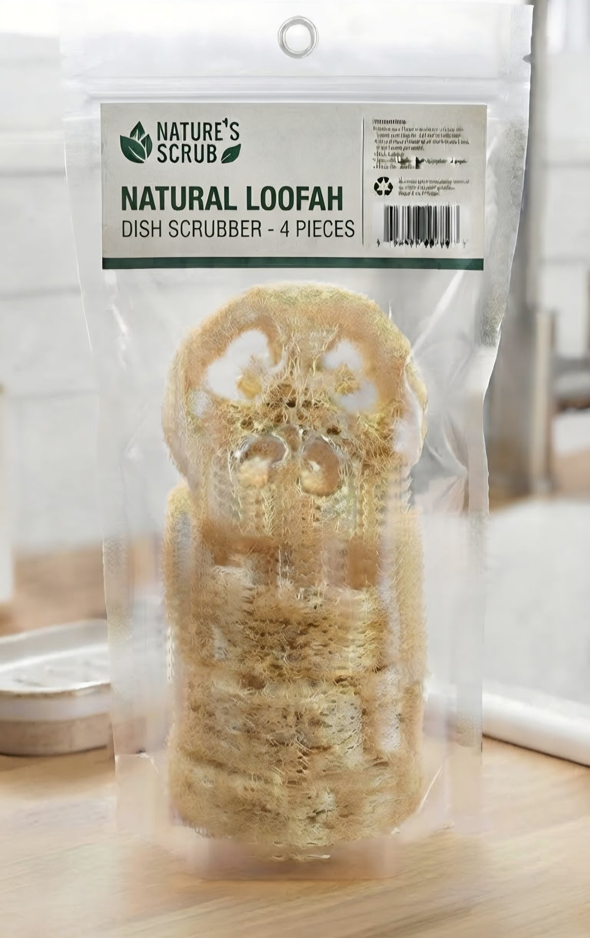 Natural Loofah Dishwashing Scrub – 4-Piece Pack