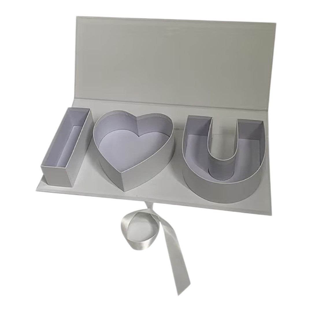 I Love You Rose Gift Box – Gray Flip Box with Roses (17.95 in)