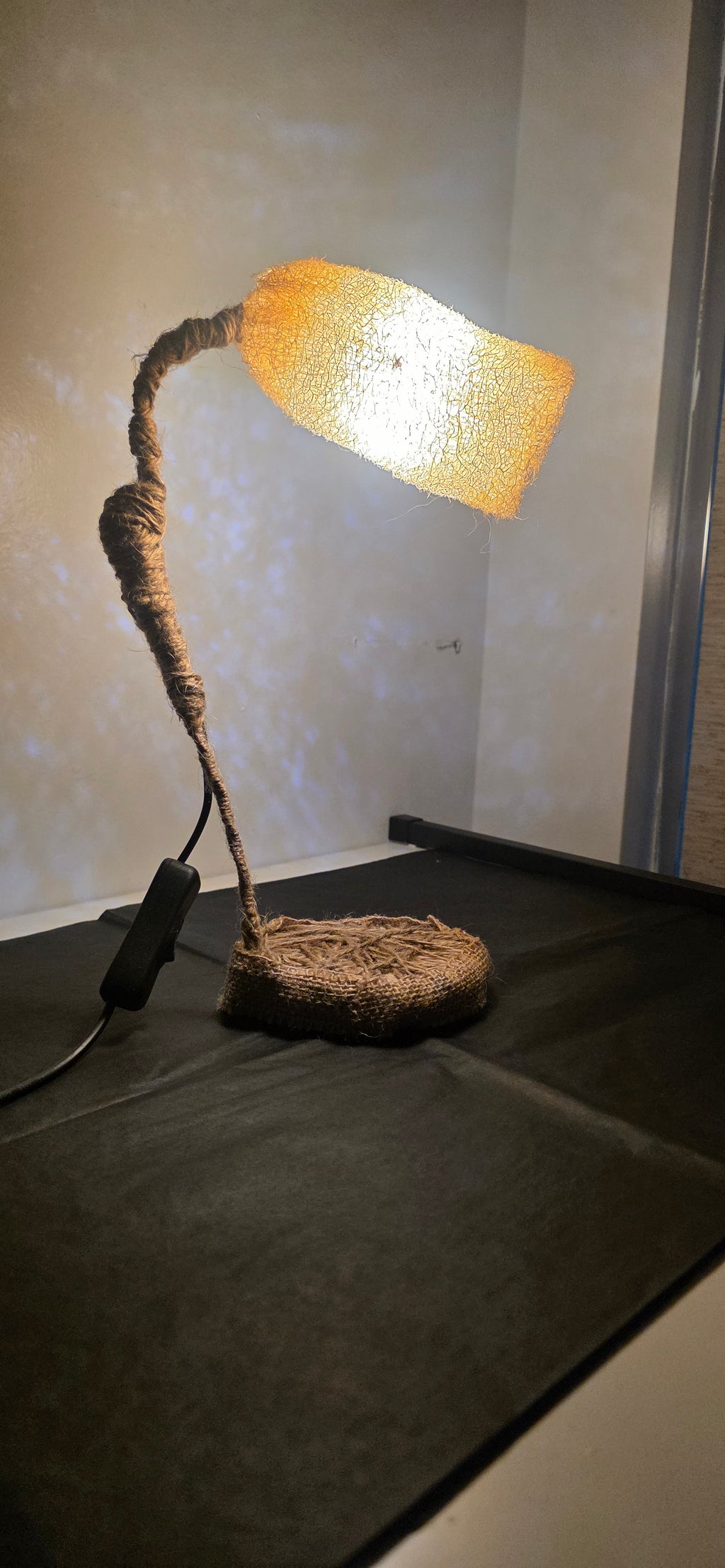 Handmade Luffa & Jute Table Lamp — Rustic Boho Nightstand Lamp with Natural Woven Shade