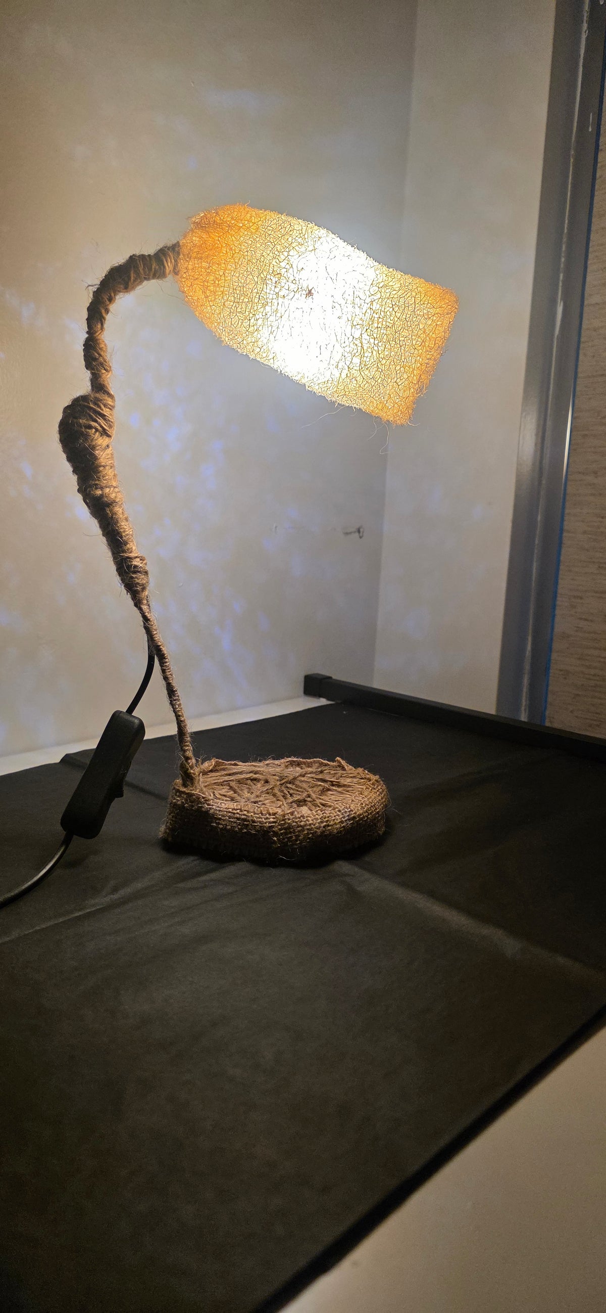 Handmade Luffa & Jute Table Lamp — Rustic Boho Nightstand Lamp with Natural Woven Shade