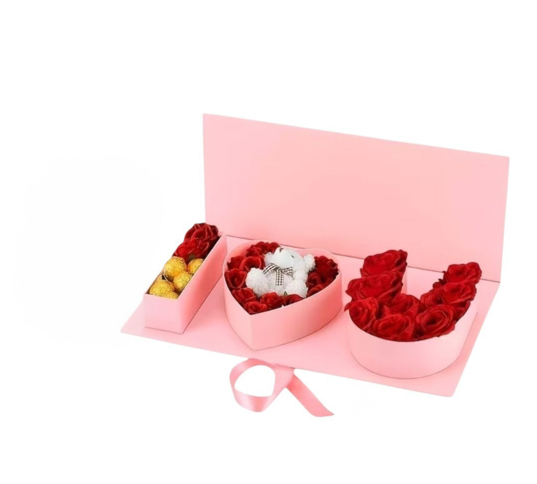 I Love You Rose Gift Box – Pink Flip Box with Roses (17.95 in)