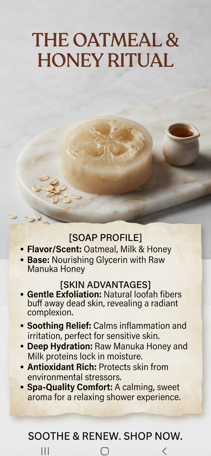 Oatmeal, Milk & Honey 2-in-1 Loofah Soap Bar | Natural Scrub Soap