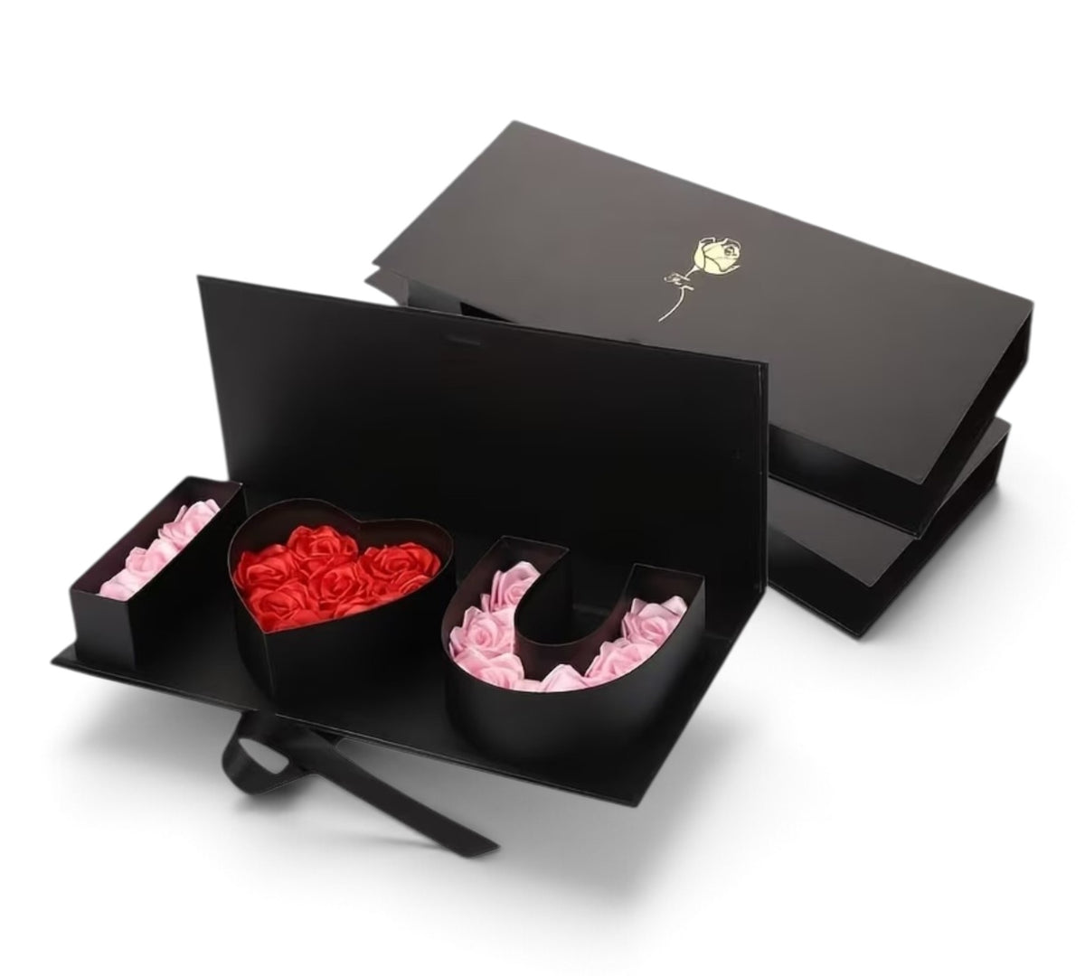 I Love You Rose Gift Box – Black Flip Box with Roses (17.95 in)