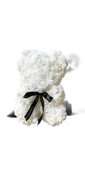 White Rose Teddy Bear – Handmade Forever Rose Bear Gift (25 cm)